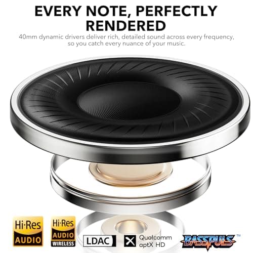 1Mii E700 Hybrid Active Noise Cancelling Headphones, Bluetooth Wireless Hi-Res Audio LDAC, Comfortable Over Ear for Commuters Traveler Student, aptX Low Latency for TV Home Office Airplane, Black - Thumbnail 5