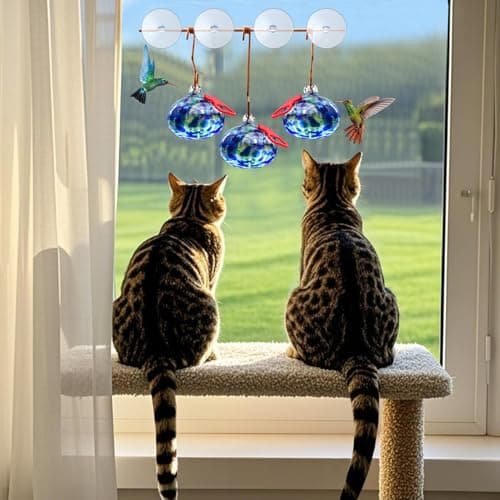 Pozfun Window Hummingbird Feeder with Suction Cups,Hand-Blown Glass Hummingbird Feeders for Outdoors Window Mounted with Metal Hook,Close Bird Watching,Finch in Garden,Yard(Dotted Blue) - Thumbnail 6
