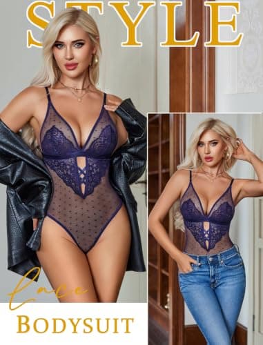 Avidlove Womens Lingerie Sexy Lace Bodysuit V Neck Teddy One Piece Babydoll - Thumbnail 4