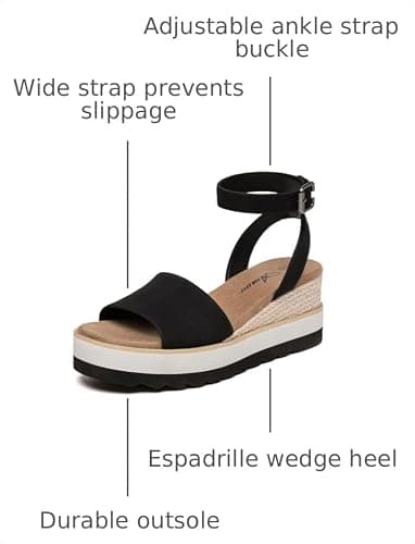 Athlefit Athlfit Women's Open Toe Buckle Ankle Strap Summer Casual Espadrille Platform Wedge Sandals, Black/Pu, Size 7, AD00442 - Thumbnail 3