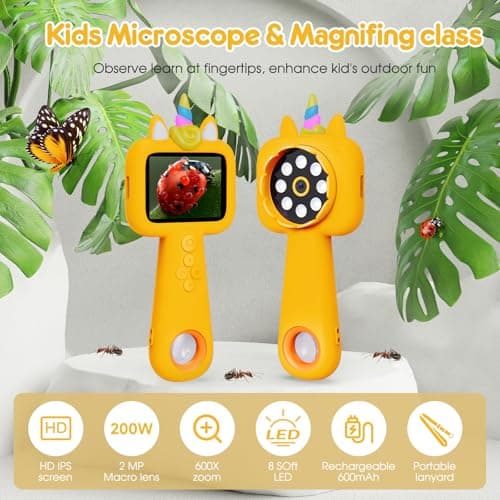 Magnify 2.4" Microscope for Kids, 600X-4800X Handheld Digital Miniscope, Portable Pocket Magnification Microscope Photo & Video | Education Toys for Age 3 4 5 6 7 8 9 10 Girls Boys - Thumbnail 4