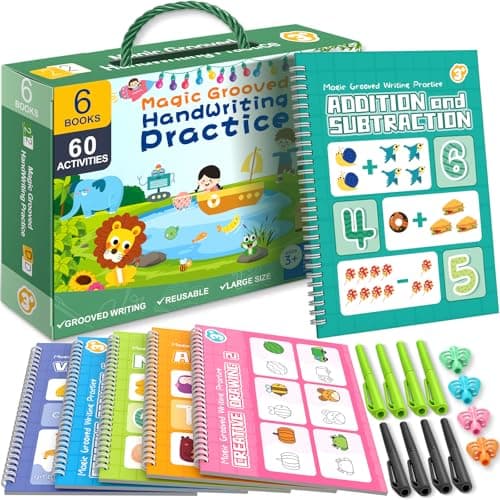 Loshuer Magic Grooved Writing Practice Book for Kids Ages 3-8, Reusable 3D Groove Handwriting Book, Large Preschool Writing Workbook with Disappearing Ink, Toddlers Boys Girls - Image 1