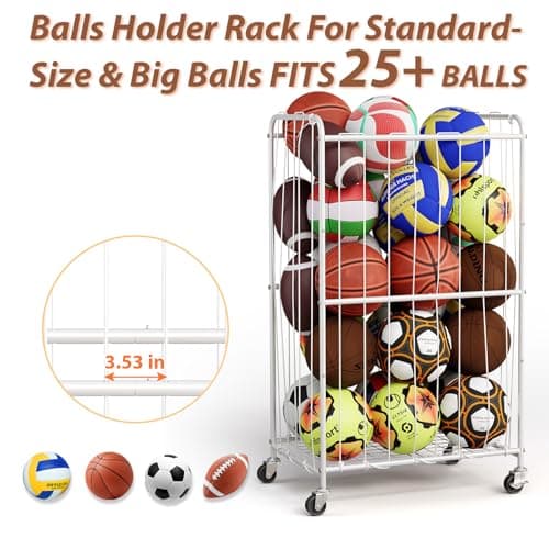 YKDIRECT 300L Rolling Ball Organizer with Locking Wheels - Large Sports Storage Basket for Basketball Soccer Football Volleyball, Steel Garage Equipment Cart with Elastic Rope for Household Storage - Thumbnail 4