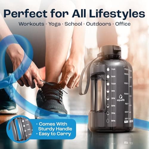 AQUAFIT 64 oz Water Bottle with Time Marker - Straw & Chug Lid - BPA Free Half Gallon Gym Water Bottle with Handle - Big Gallon Jug (White, 64 Ounces) - Thumbnail 5
