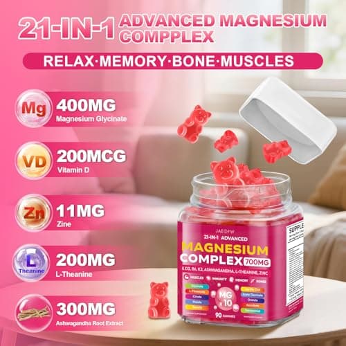 Magnesium Glycinate Gummies 700MG - 21-in-1 Advanced Magnesium Supplement with Ashwagandha, L-Theanine, Zinc, Vitamin - Sugar Free Magnesium Gummies for zzZ, Focus & Relaxation, for Women, Men & Kids - Thumbnail 6
