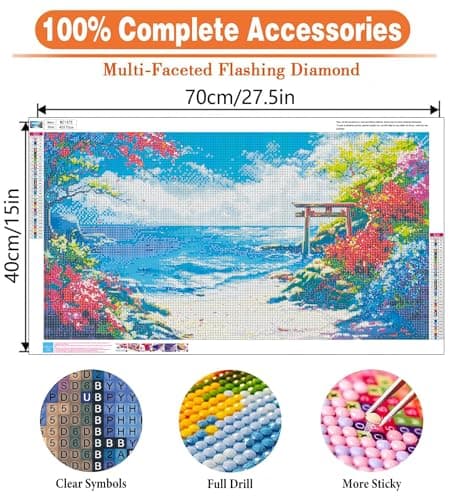 igoodom Large Diamond Painting, Large Beach Diamond Art Kits for Adults, Full Drill Round Big Flowers Diamond Painting, DIY Gem Art and Crafts for Home Wall Decor Gift 27.5 X 15.7inch - Thumbnail 5