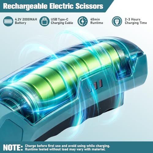 Qidejoy Cordless Cardboard Cutter Electric Scissors, Heavy Duty High-speed Rotary Box Cutter Tools for Fabric, Carpet, Paper, with 2 Blades & Gloves, 4.2V Rechargeable Battery, LED Light, Blue - Thumbnail 3