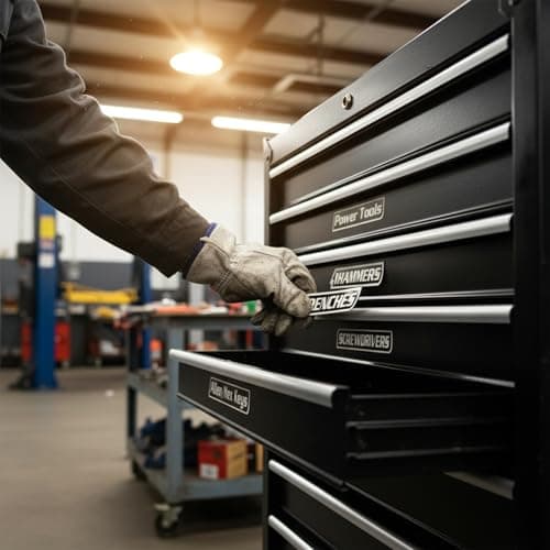 Magnetic Tool Box Labels, 12-Pack Magnetic Toolbox Label, 3D Printed Tool Box Labels Magnet Set for Garage Organization, Reusable Tags for Steel Toolboxes, Carts, Drawers & Cabinets Black - Thumbnail 2