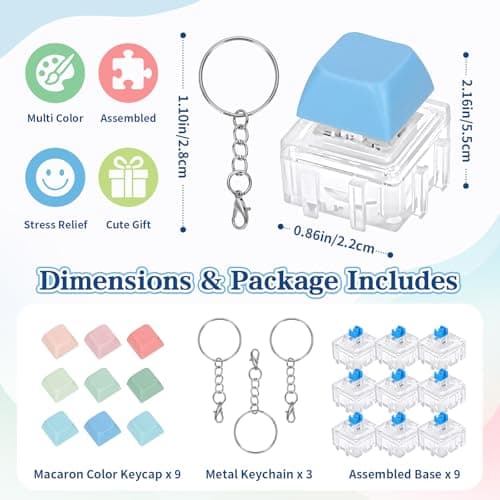 Netholid 9 Pack Clicky Keyboard Fidget Toys for Adults Detachable Keyboard Clicker Keychain for Stress Relief Work Anxiety Travel (GradientColor01) - Thumbnail 2