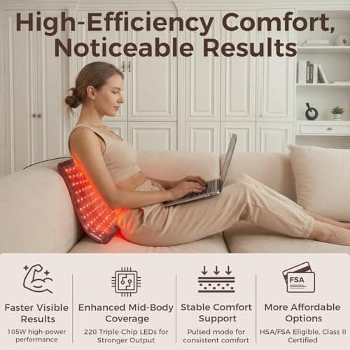 BestQool Red Light Therapy for Body, Dual Chip 660nm 850nm Red Near Infrared Light with Timer, Large Pads Belt Wearable Wrap, Infrared Light Therapy for Knee Back Waist Elbow. 43W - Thumbnail 2