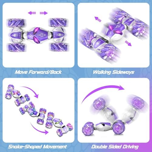 Gesture Sensing RC Stunt Car, 4WD Hand-Controlled 2.4GHz Remote Control Drift Cars for Boys Girls Age 6-8-12, All-Terrain Off-Road Twist Toy Cars with Lights Music for Birthday Gifts(Purple) - Thumbnail 5