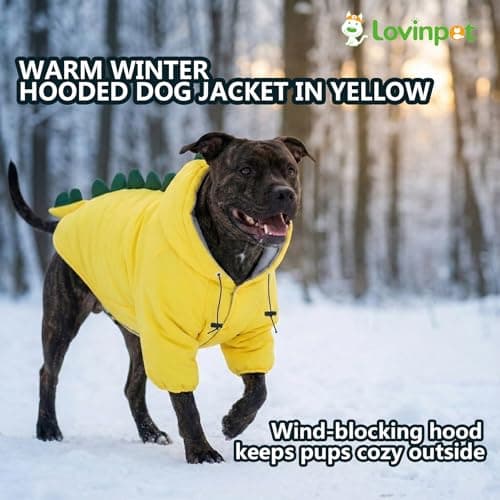 LovinPet Dog Warm Coat with Hood – Medium & Large Dinosaur Hoodie Winter Jacket for Cold Weather, Yellow & Green Coat for Large Dogs,XXL - Thumbnail 3