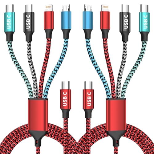 Travel Essentials, Dual Type-C 4 in 1 Charging Cable, USB C Multi Charging Cable for Multiple Devices, Universal Travel Charger with IP/Micro/2 USB-C Port for iPhone16/15 Series/Phone/Tablet 2Pack 5FT - Image 1