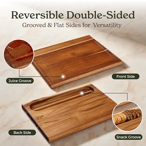 Smirly Non Toxic Teak Cutting Boards for Kitchen [1.2" Thickness][17"Extra Large] Cutting Chopping Board with Deep Juice Groove Heavy Duty & Easy Clean - Thumbnail 4