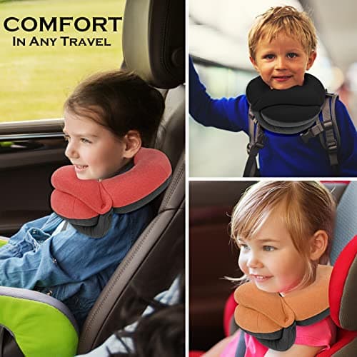 BUYUE Kids Travel Pillows for Airplane, 360° Head Support Sleeping Essentials for Boys Long Flight, Skin-Friendly Soft Neck Pillow for Traveling in Car Seat, (Small, Blue Grey, 40-90 lbs) - Thumbnail 6