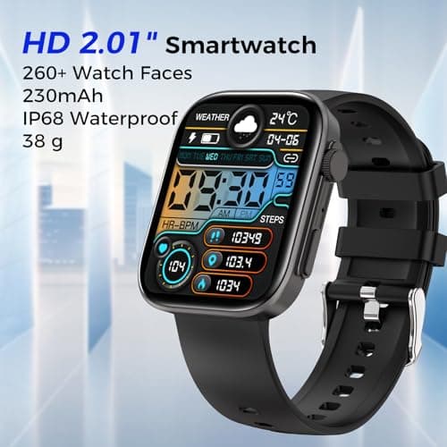 Smart Watches for Men Women, 2.01" HD Screen with 200+ Watch Faces, Heart Rate/SpO2/Sleep Monitor, 123 Sports Modes, IP68 Waterproof Fitness Tracker, Make/Answer Calls, Compatible with Android iPhone - Thumbnail 2