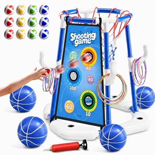 Pool Basketball Hoop for Kids Ages 4-8 & 8-12 - Floating Game Set with Water-Fillable Base, Pump, Toss Targets & Sticky Balls, Pool Games Backyard Swimming Pool Toys for Outdoor Summer Family Fun - Image 1