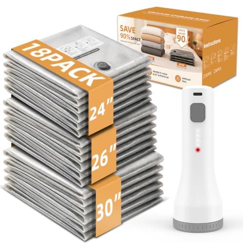 AURYAO 18 Pack Vacuum Storage Bags for Travel with Cordless Pump