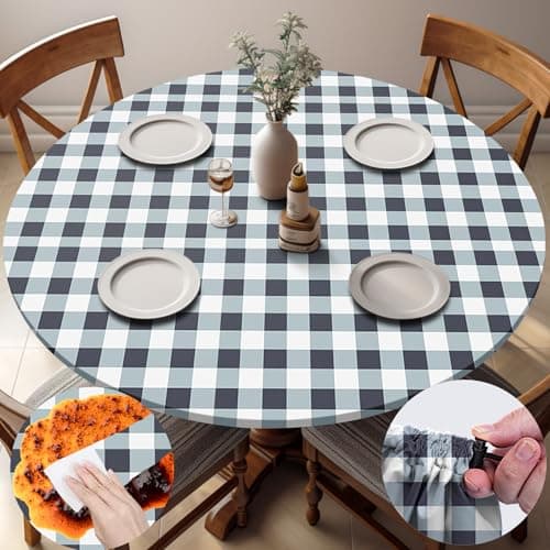 opstellen Fitted Round Tableclothes Drawstring Water Proof Table Cloth Polyester Indoor Outdoor Circular Covers for 45-54in Table New Apartment Home House Needs Gift Campers Patio Picnic Camping Finds