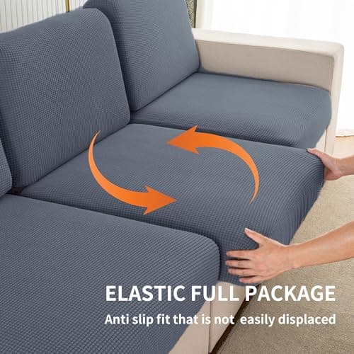 UWWGKK Stretch Couch Cover for Sectional Sofa - Multiple Patterns & Colors,Sofa Cover Design for Backrest,Dark Grey Ymg Backrest Cushion(1 Pcs) - Thumbnail 4