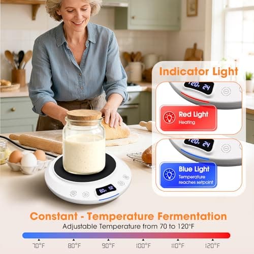 Sourdough Starter Warmer Mat, Precise 1°F Thermostat Control (70-120°F) Sourdough Heating Mat, Warmer for Sourdough Starter, 0-24h Timer, Auto On/Off, Memory Function (White) - Thumbnail 5