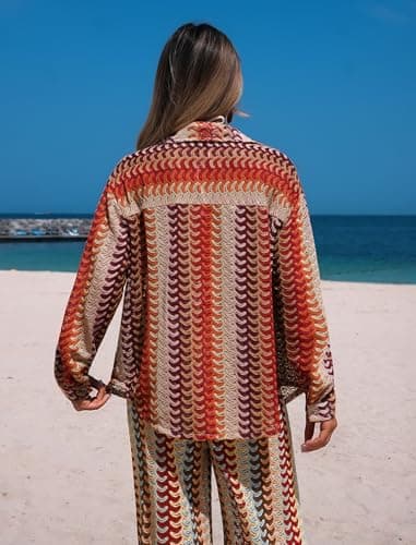 ZAFUL Womens Beach Cover Up Summer Lightweight Cardigans Crochet Boho Swimsuit Cover Up Long Sleeve Cardigans Beach Wear Red M - Thumbnail 2