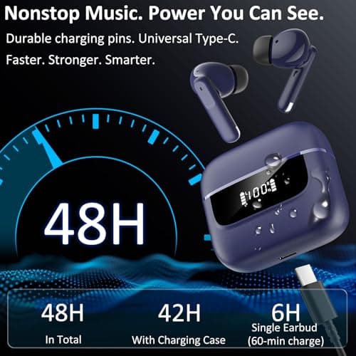Wireless Earbuds Bluetooth 5.4, 6 Mic ENC Noise Cancelling Clear Call, in Ear Buds Deep Bass HiFi Stereo Sound, Big Dual LED Display 48H Playtime Earphones, IPX7 Waterproof Headphones for Android iOS - Thumbnail 6