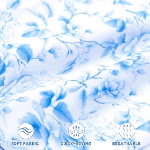 NikNio Toddler Swimsuit Girl Baby Girl Bathing Suit One Piece Sleeveless Newborn Infant Girl Swimwear with Hat Blue Flower 12-18 Months - Thumbnail 4