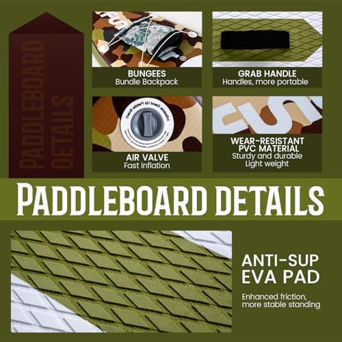 FunWater SUP Inflatable Stand Up Paddle Board Ultra-Light Inflatable Paddleboard with SUP Accessories,Fins,Adjustable Paddle, Pump,Backpack, Leash, Waterproof Phone Bag(Brown) - Thumbnail 4