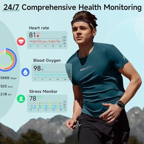 Smart Watch for Men Women, 1.8" Fitness Tracker for Android & iPhone, Answer/Make Calls, Alexa Built-in, Heart Rate/Sleep/SpO2 Monitor Smartwatch, IP68 Waterproof Watches 101+ Sport Modes, 2 Bands - Thumbnail 3