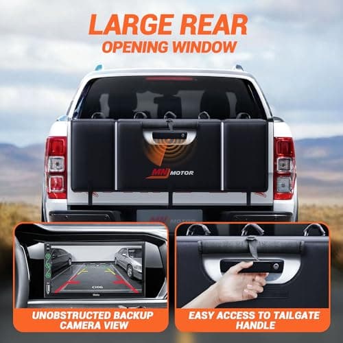 MNJ MOTOR Tailgate Bike Pad, Widen Size Pickup Truck Tailgate Carry 5 Mountain Bikes Protection Pad with Fixture Straps Reflective Strips Tool Pockets and Rear Camera Opening - Thumbnail 6