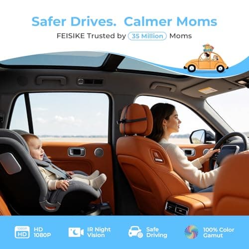 FEISIKE Car Baby Camera, 4.3'' HD Infrared Night Vision Function Baby Car Camera Display, Backseat Camera for Kid with 150° Wide View & 360° Rotatable Easy Installation in 5 Mins Rear Facing Mirrors - Thumbnail 3