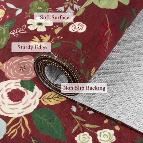 U'Artlines 5x7ft Area Rug, Colorful Floral Boho Rug Machine Washable Ultra Soft Low Pile Non Slip Non Shedding Accent Floor Carpet for Living Room, Bedroom, Dining Room,Farmhouse,Office - Thumbnail 3