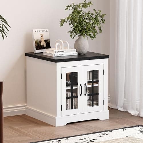 PeacefulHues Buffet Cabinet with Storage, Sideboard Buffet with Glass Doors, Built-in Power Outlet, Black Relief Top Plate, for Kitchen, Coffee Bar, Pantry, Living Room - Thumbnail 6