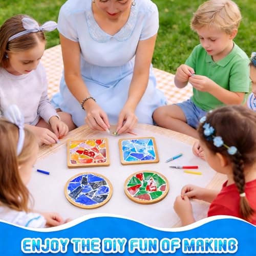 GHAHILI 4 Sets DIY Mosaic Kits for Adults Glass Mosaic Tiles for Crafts with Wooden Coasters for Women Mixed Color Mosaic Art Kit Craft Coaster Project Handmade Making Kit for Home Decor Gifts - Thumbnail 3