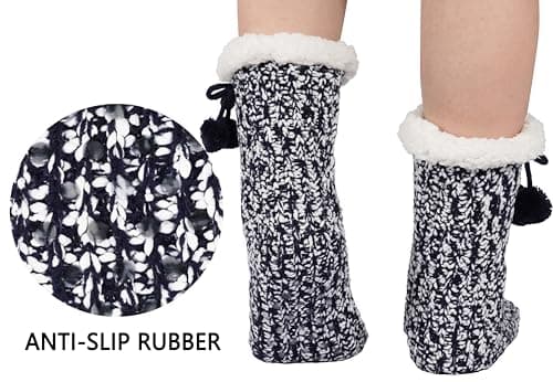 BenSorts Warm Slipper Socks for Women Plush Fuzzy Socks With Grips Grippers Non Slip Sleep House Socks Soft Thick Mothers Holiday Gift Blue - Thumbnail 2
