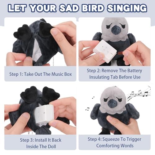Dalycro TikTok Sad Bird Plush with Sound – Soft Emotional Inspiring Bird Stuffed Animal, Cute Plush Toy for Positive Vibes, Birthday Gift for Men, Women & Friends (Grey) - Thumbnail 4