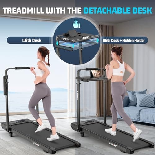 FUNMILY Upgrade Walking Pad Treadmill with 12% Incline & Handle Bar, 3.5HP Foldable Treadmills for Home Small, Under Desk Compact Walking Pad 400+lb Capacity, Shock Absorption - Thumbnail 3