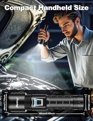 PHIXTON Rechargeable Flashlights High Lumens 100000 Super Bright Long Range 3280FT, Long Lasting 15H Powerful USB C LED Strong Flash Light High Powered, Heavy Duty, Zoomable, for Home Camping Gift - Thumbnail 6
