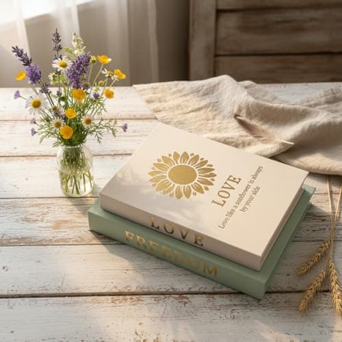 VEKALON Decorative Books for Home Decor - Set of 2 Linen Stacked Clean Modern Fake | Faux Books Storage Box for Living Room, Coffee Table, Bookshelf, Entryway Table(Sage Beige) - Thumbnail 2
