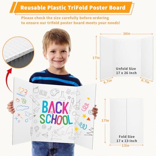 Trifold Poster Board,2 Pack 26"x 17" White Reusable Plastic Display Board, Easy-to-Clean Durable & Waterproof Perfect for School Projects, Event Displays, Business Presentations - Thumbnail 2