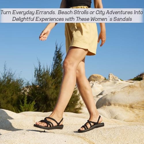 MEGNYA Ladies Comfortable Sandals with Arch Support, Lightweight Hiking Shoes with Braided Backstraps, Classic Adjustable Open toe Slide Sandals for Walking Black Size 8.5 - Thumbnail 6