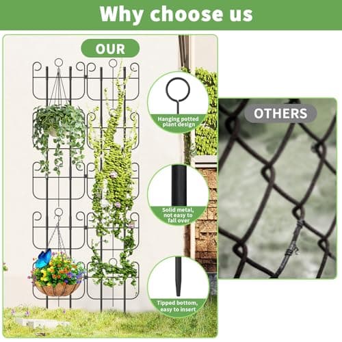 Garden Trellis for Climbing Plants, Outdoor Rustproof Heavy Duty Plant Climber Support for Flowers, Vine, Cucumbers, Expandable Height & Width, No Dig Decorative Garden Fence Panels - Thumbnail 3