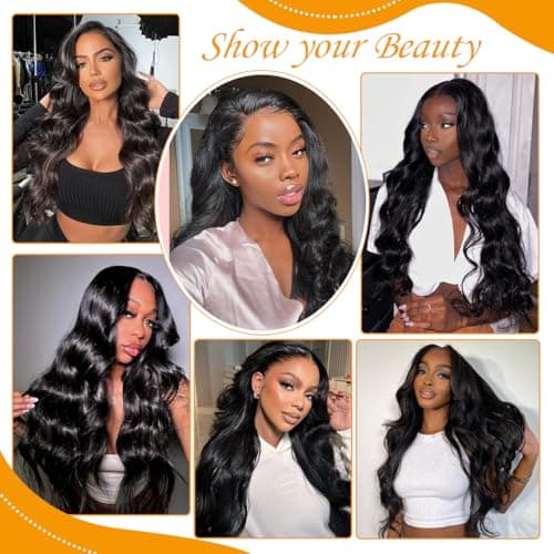 SUMT 32 Inch 13x6 Body Wave Lace Front Wigs Human Hair 200% Density HD Transparent Lace Front Wig Pre Plucked with Baby Hair Virgin Human Hair Frontal Wig for Women Natural Black - Thumbnail 6