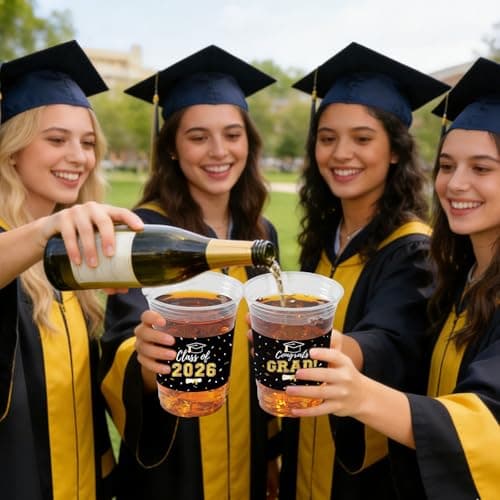 Labrostar 50Pcs Graduation Decorations 2026 Disposable Graduation Cups Congrats Grad Class of 2026 Decorations Graduation Party Supplies 16oz Black - Thumbnail 6