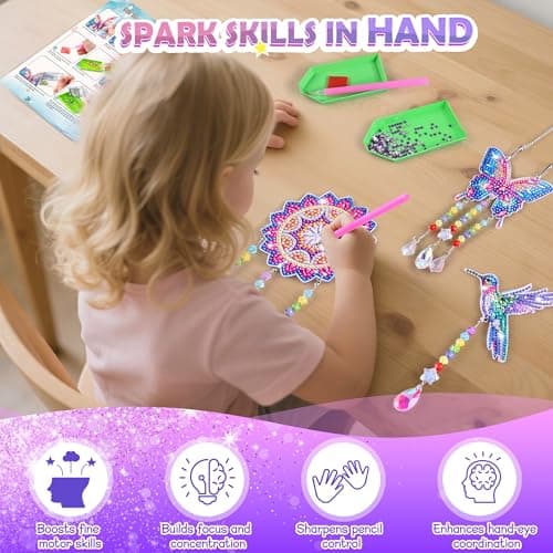 Crafts for Girls 8-12, Diamond Art Kits for Girls Ages 10-12, 3 PCS Diamond Art, DIY Suncatchers & Wind Chime Kits for Kids, Great Arts & Crafts Birthday Gift, Pretty Home/Garden/Backpack décor - Thumbnail 4