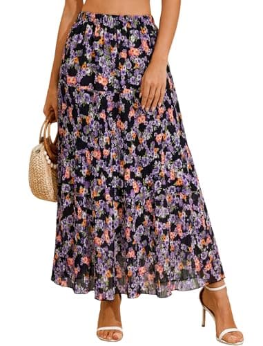 Arolina High Waisted Skirt Women 2026 Summer Trendy Elastic Flowy Long Maxi Skirts Tiered Ruffle A Line Pleated Floral Pattern - Image 1