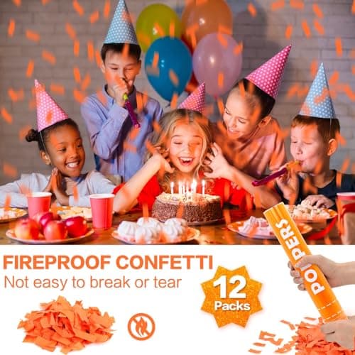 Confetti Cannon 12Pack Orange Party Popper Shooters 12 Inch Confftti Poppers for Wedding Birthday Graduation Christmas New Year Eve Party Supply Launches 20-25ft - Thumbnail 4