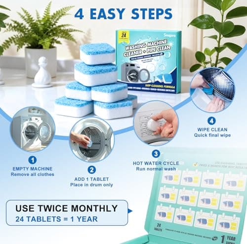 Washing Machine Cleaner Tablets and Deodorizer: 24 Pack Laundry Machine Tub Descaler Cleaner, Deep Cleaning Household Pods for HE Front Loader Top Load Washer, Septic-Safe Eco-Friendly - 1 Year Supply - Thumbnail 6