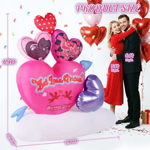 KISSUNY 6.5 FT Giant Valentine Inflatable Hearts Decor, LED Light Up Heart Balloon with Cloud Base, Big Blow Up Yard Decoration for Wedding Proposal, Anniversary, Party - Outdoor & Indoor Use - Thumbnail 2